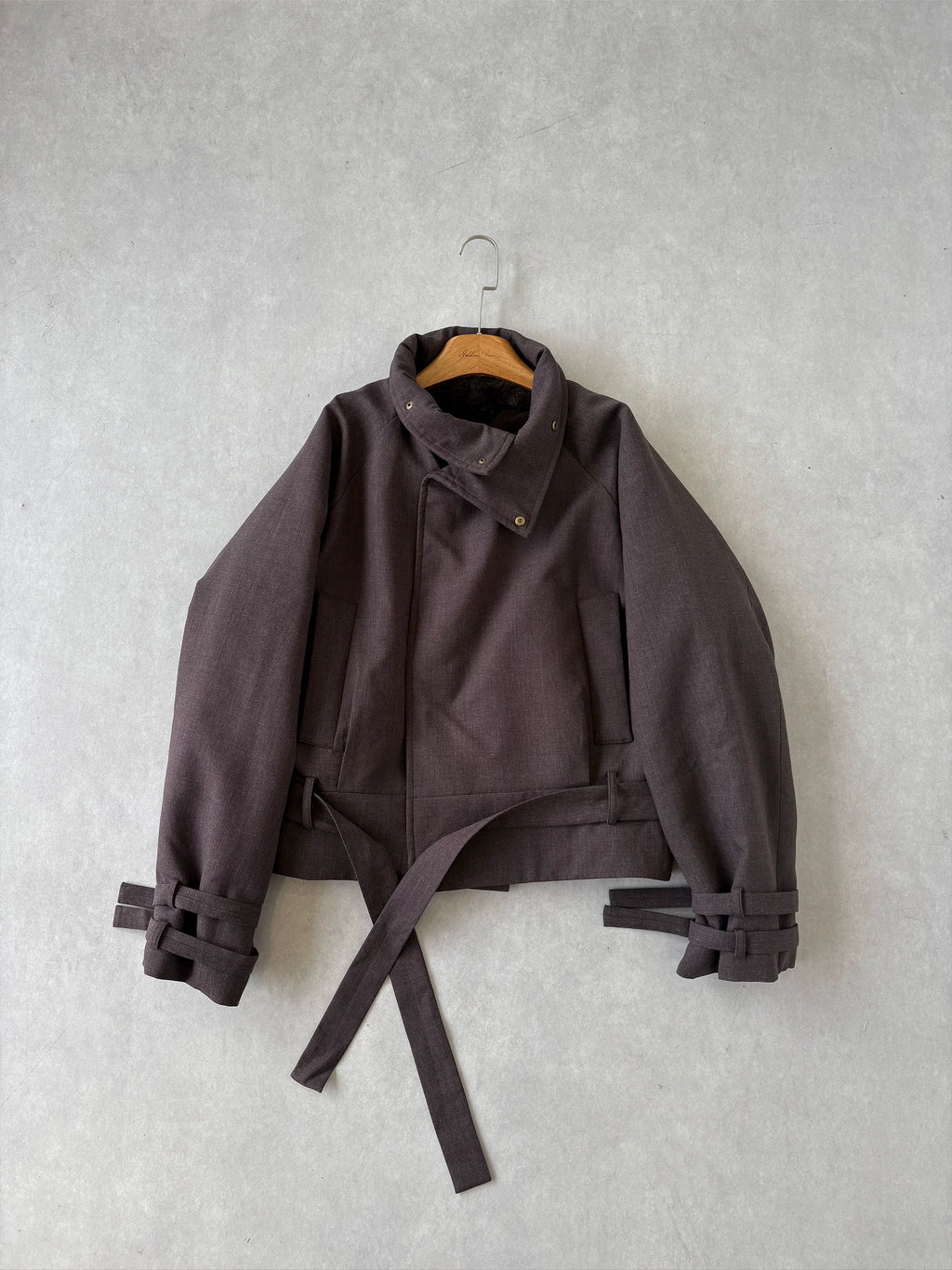 Cropped Belted High-Neck Jacket