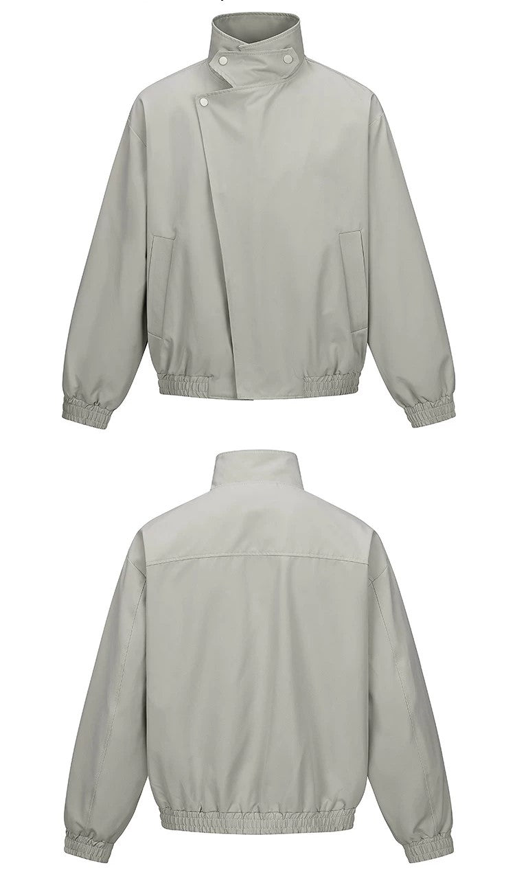Asymmetric Snap-Button High-Neck Jacket