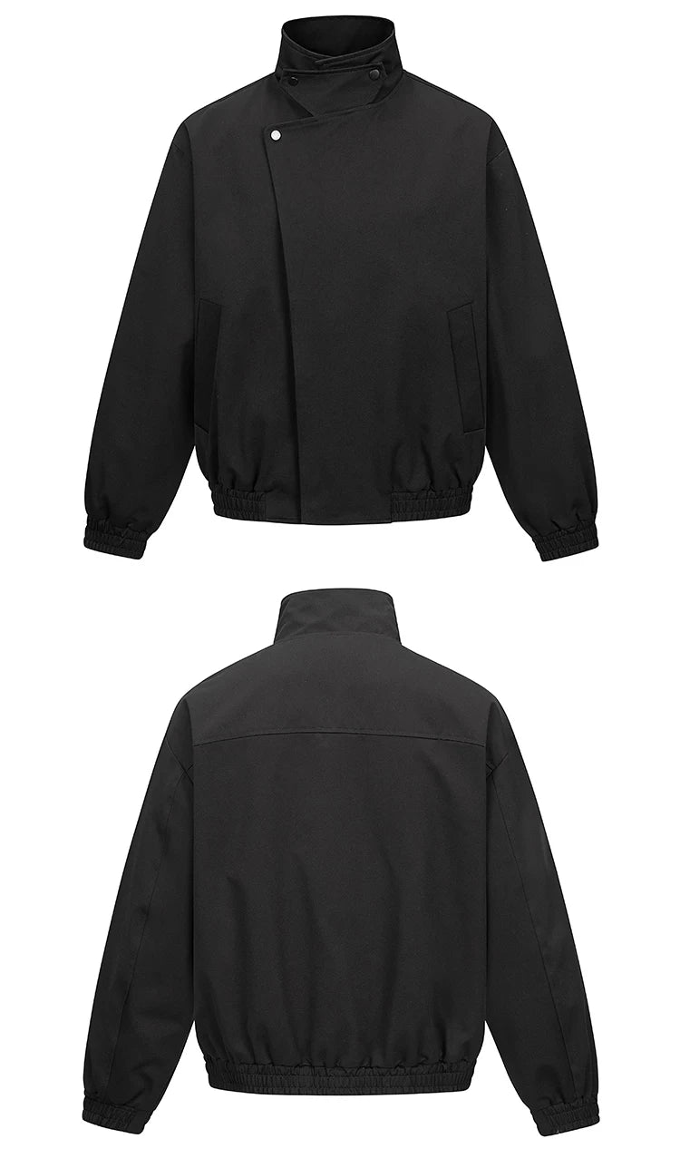 Asymmetric Snap-Button High-Neck Jacket