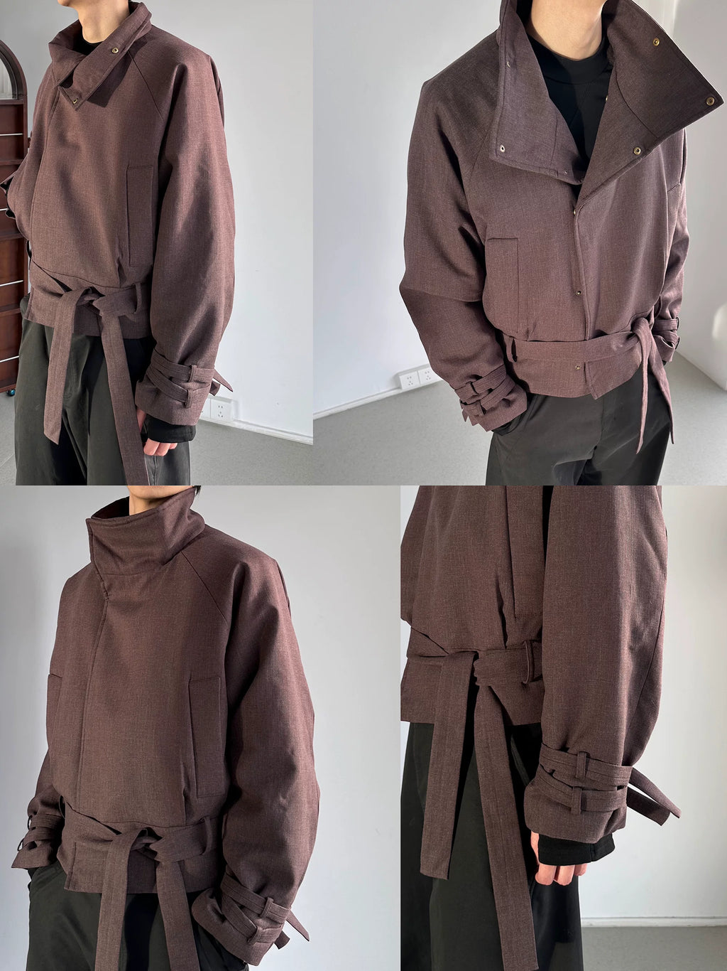 Cropped Belted High-Neck Jacket