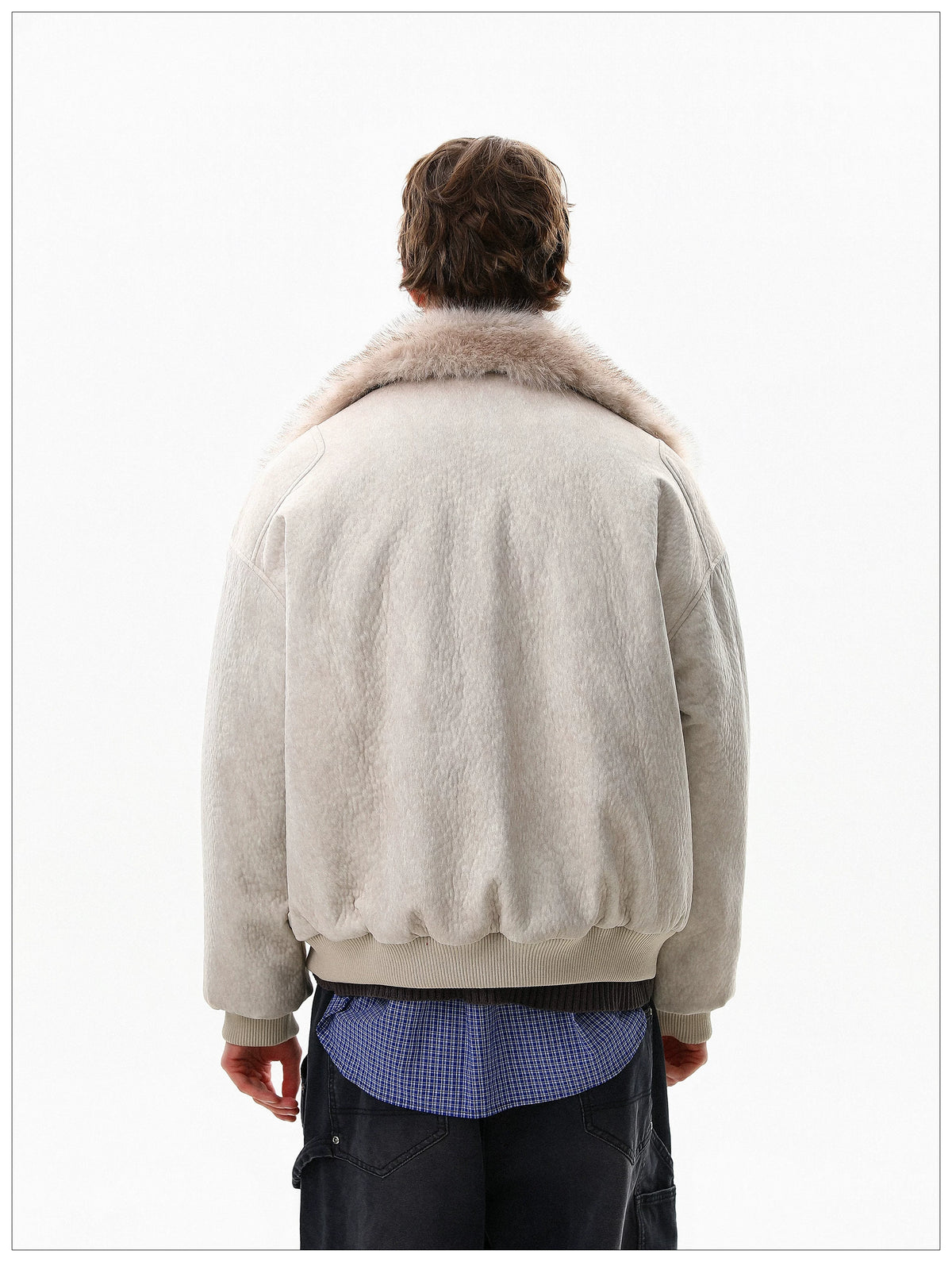 Gothic Fur-Lined Fireman Buckle Bomber Jacket