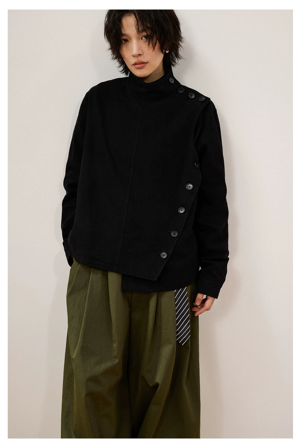 Asymmetric Side-Buttoning Fencing Jacket