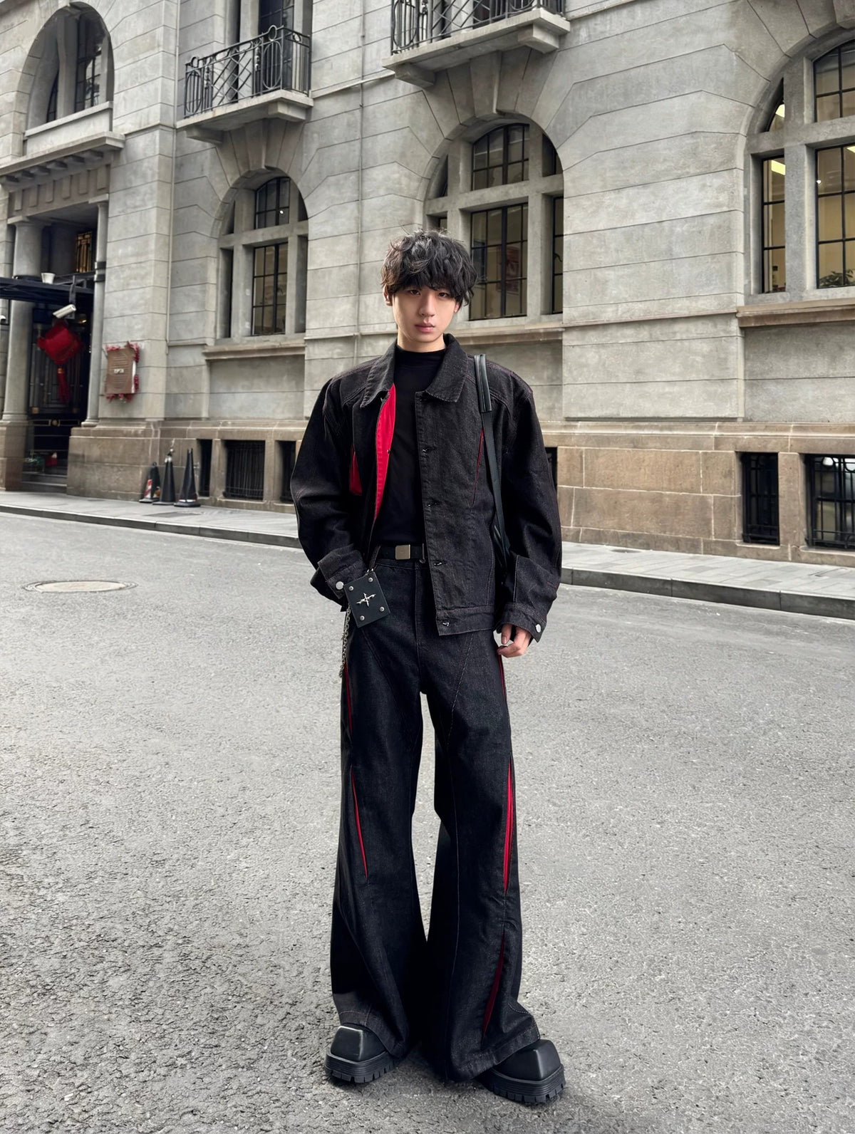 Cyberpunk Articulated Panel Wide-Leg Jeans