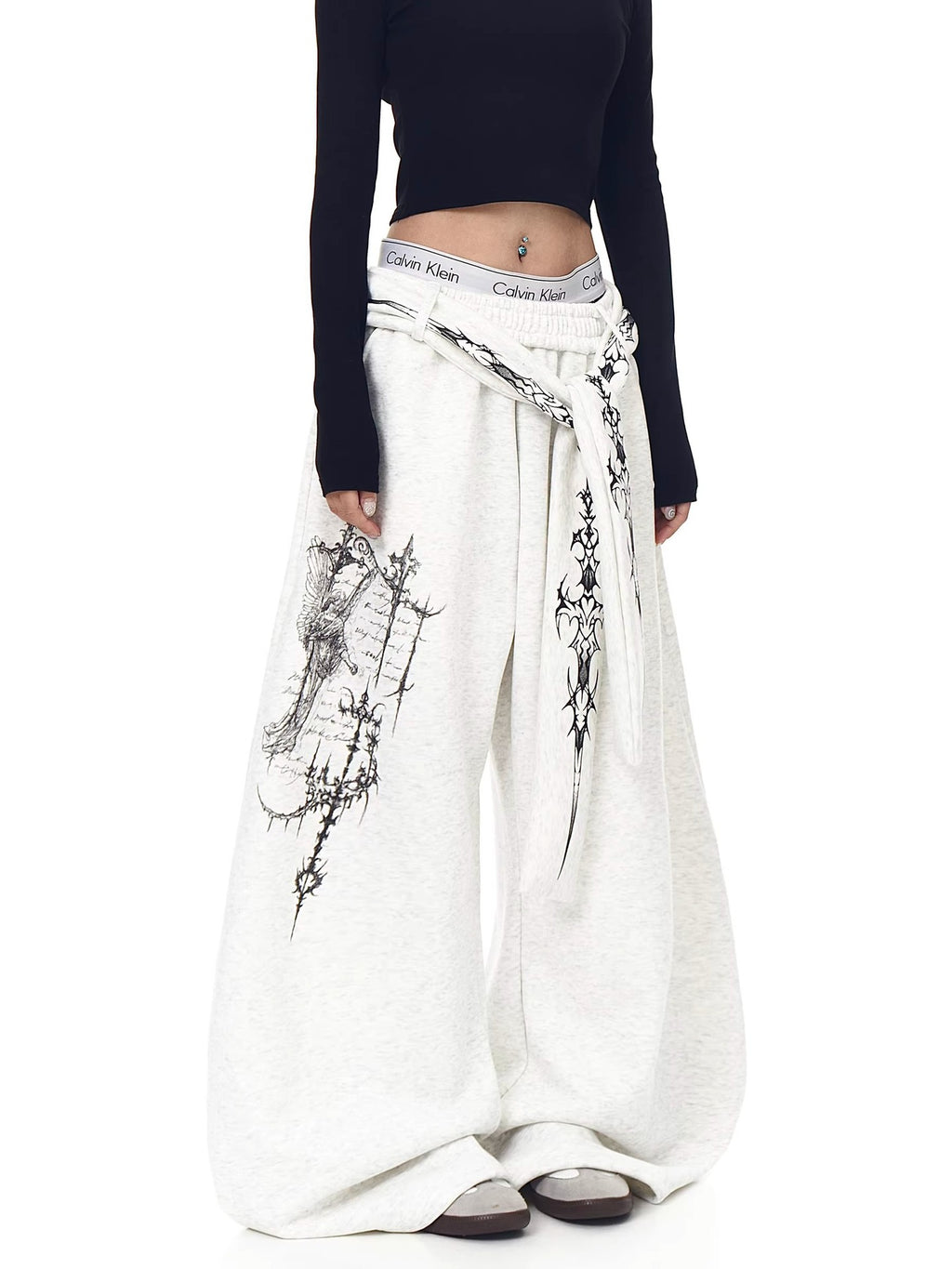 Cyber-Sigilism Graphic Ribbon Wide-Leg Sweatpants