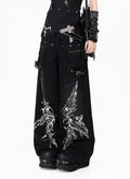Gothic Cross-Key Graphic Strap-Detailed Cargo Jeans