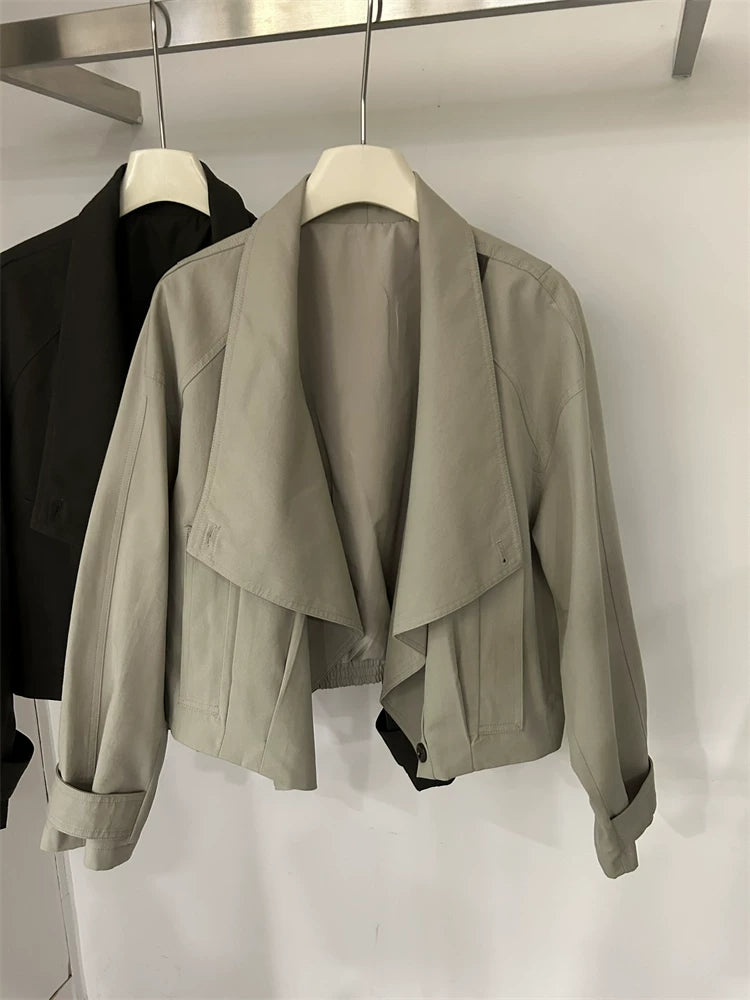 Avant-Garde Asymmetric Crossover Short Trench Coat