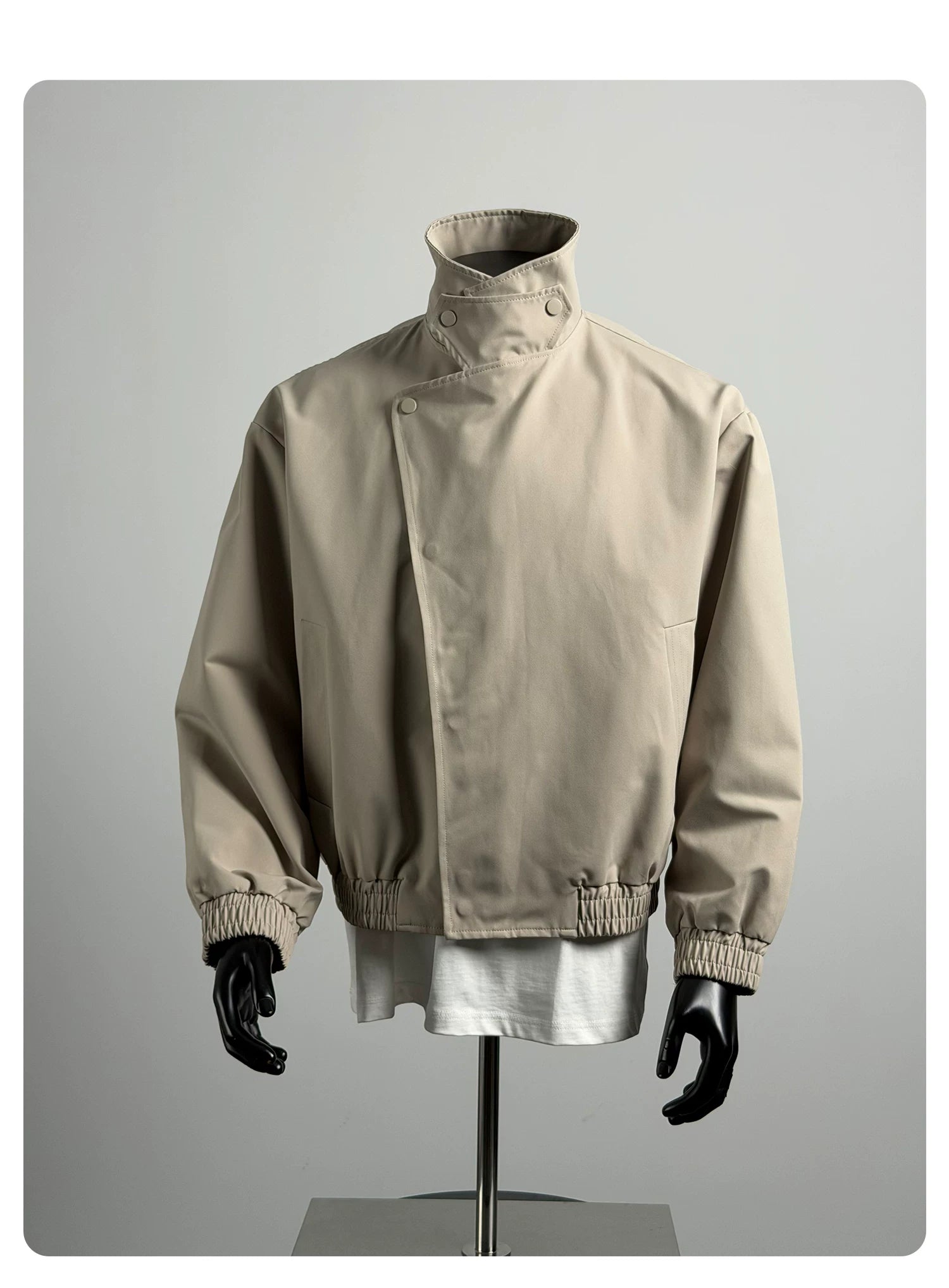 Asymmetric Snap-Button High-Neck Jacket