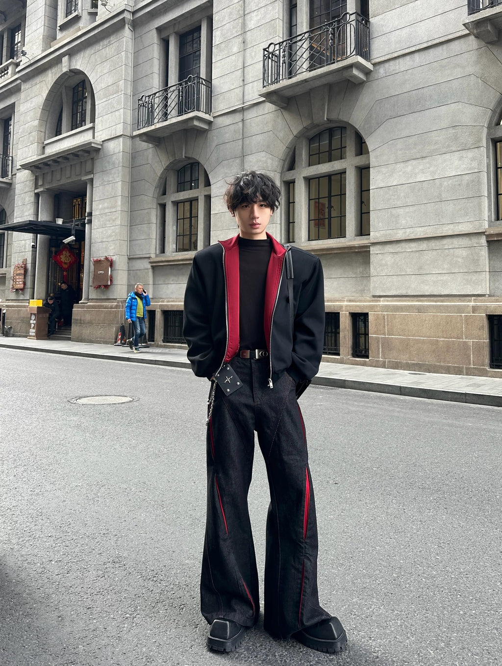 Cyberpunk Articulated Panel Wide-Leg Jeans