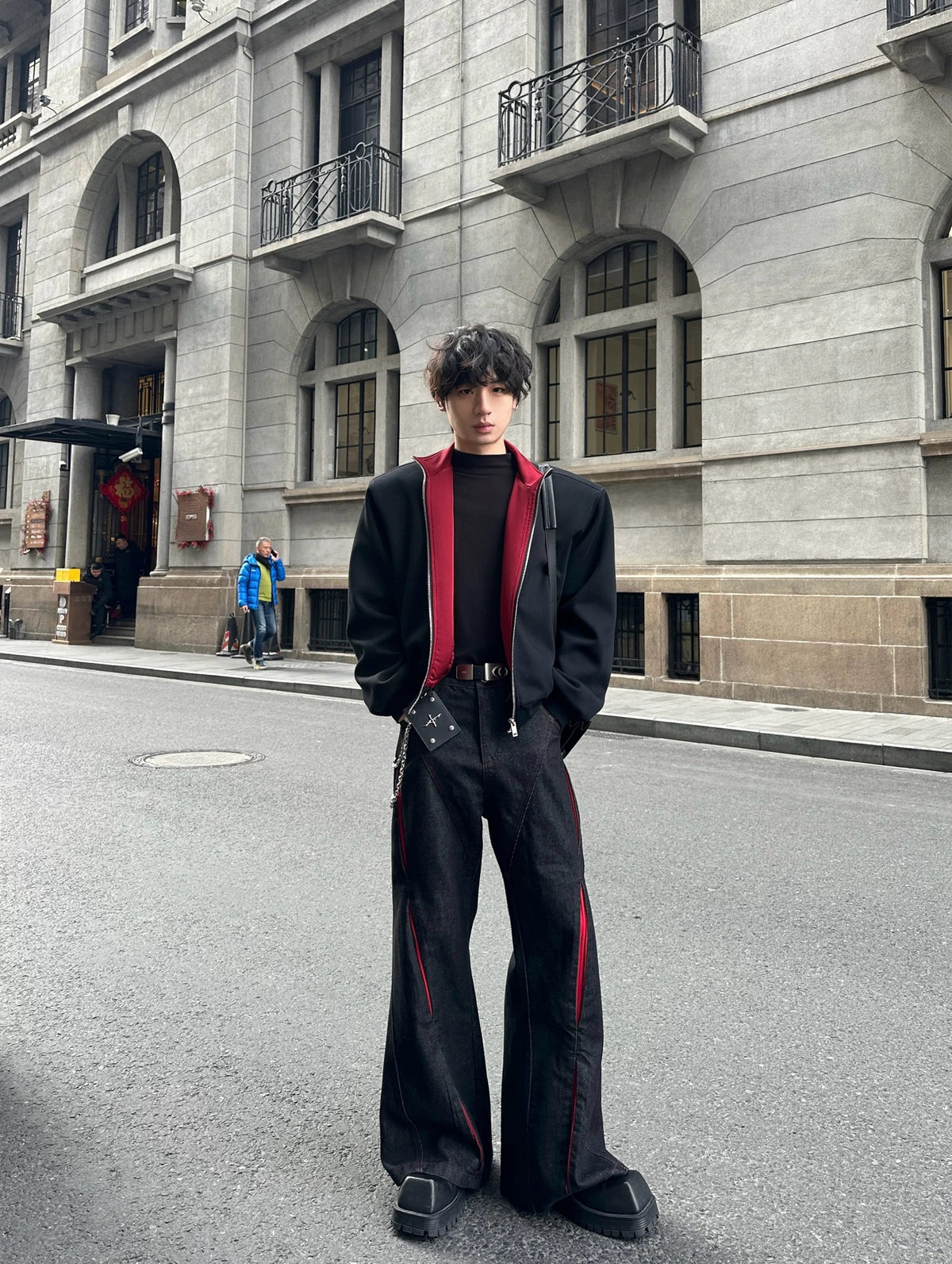 Cyberpunk Articulated Panel Wide-Leg Jeans