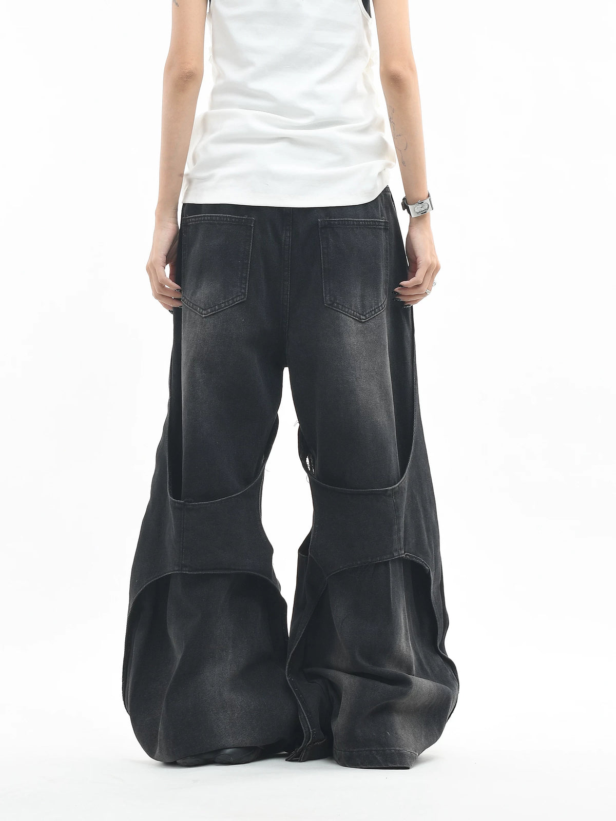 Industrial Layered Destroyed Baggy Denim Pants