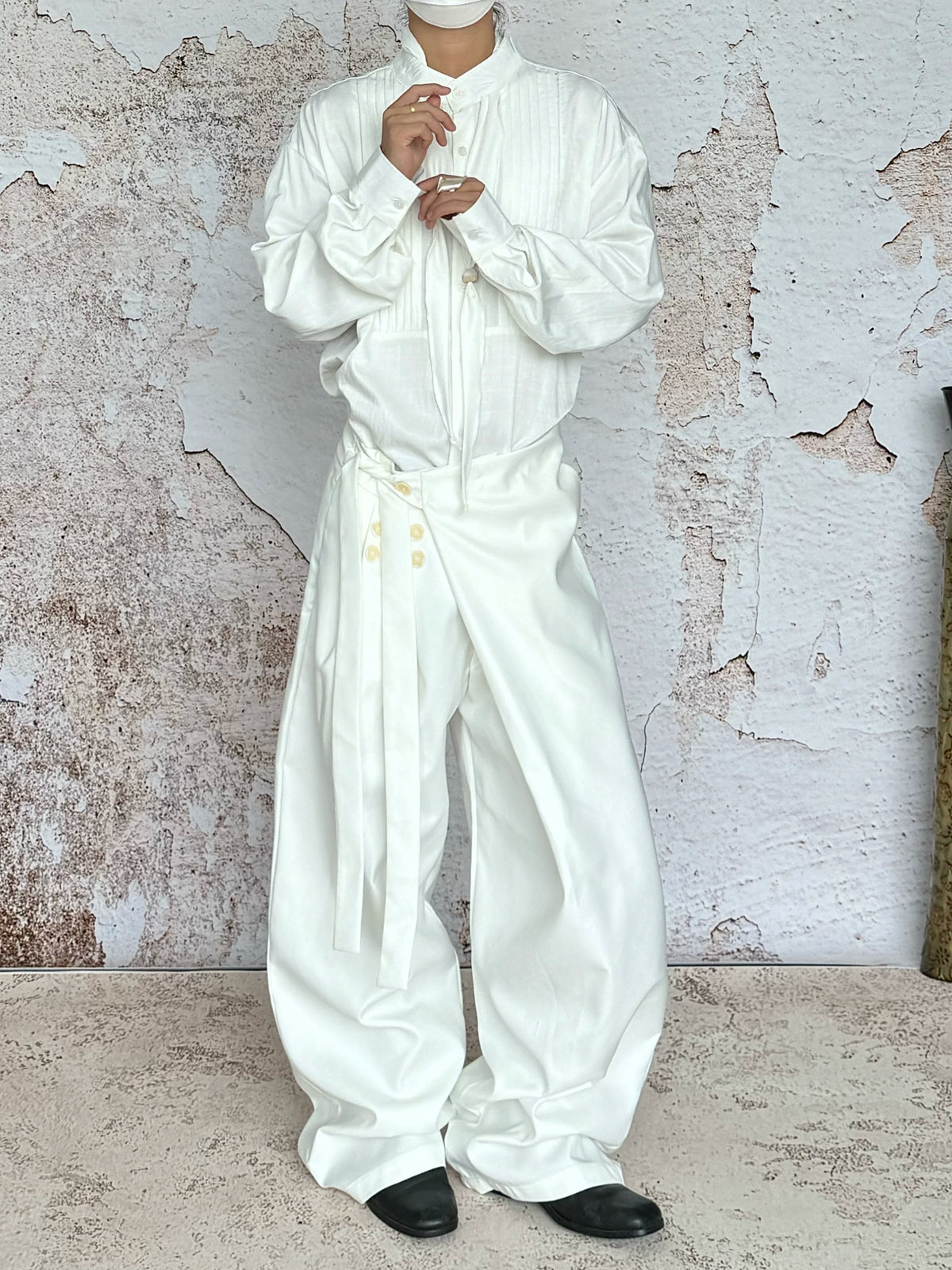 Crossover Flap Side-Tie Wide-Leg Pants