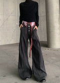 Embroidered Pinstripe Fold-Over Trousers