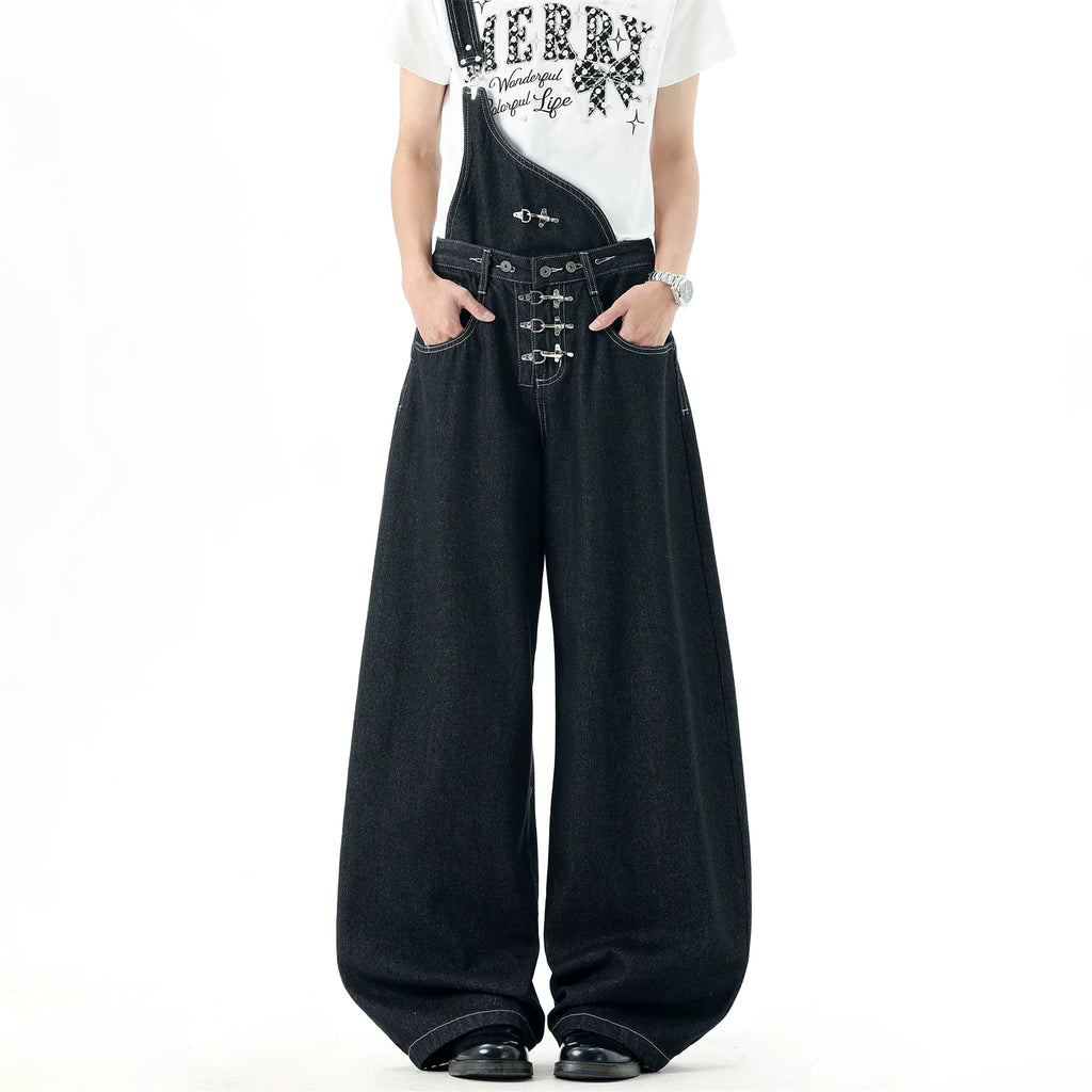 Gothic Detachable Bib Fireman Buckle Denim Jeans