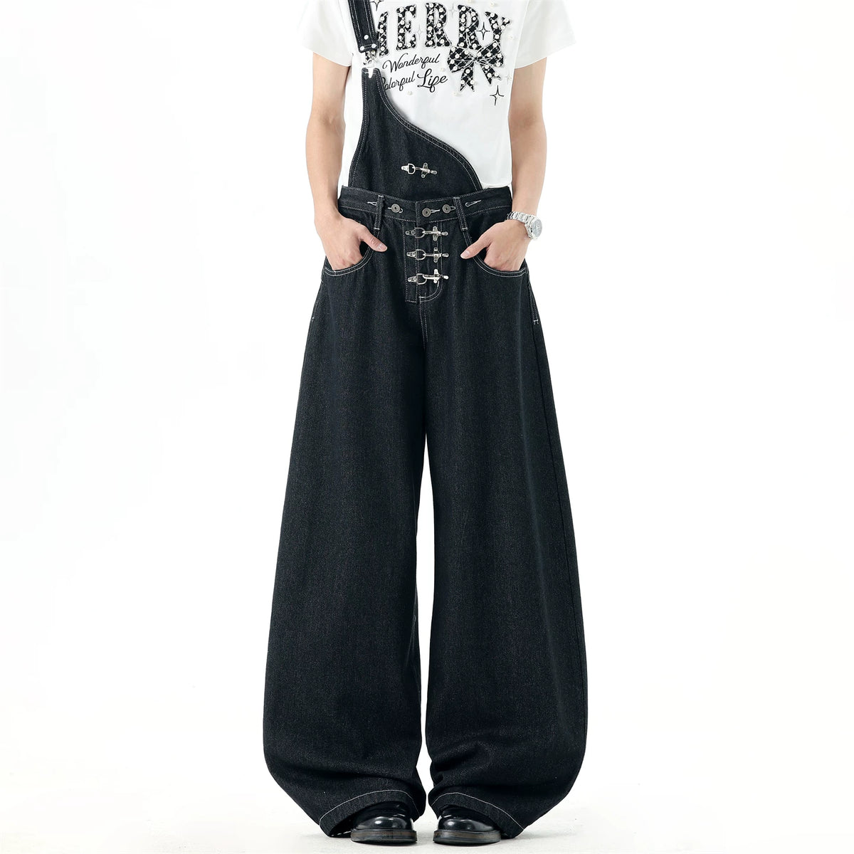 Gothic Detachable Bib Fireman Buckle Denim Jeans