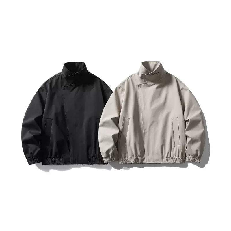 Asymmetric Snap-Button High-Neck Jacket