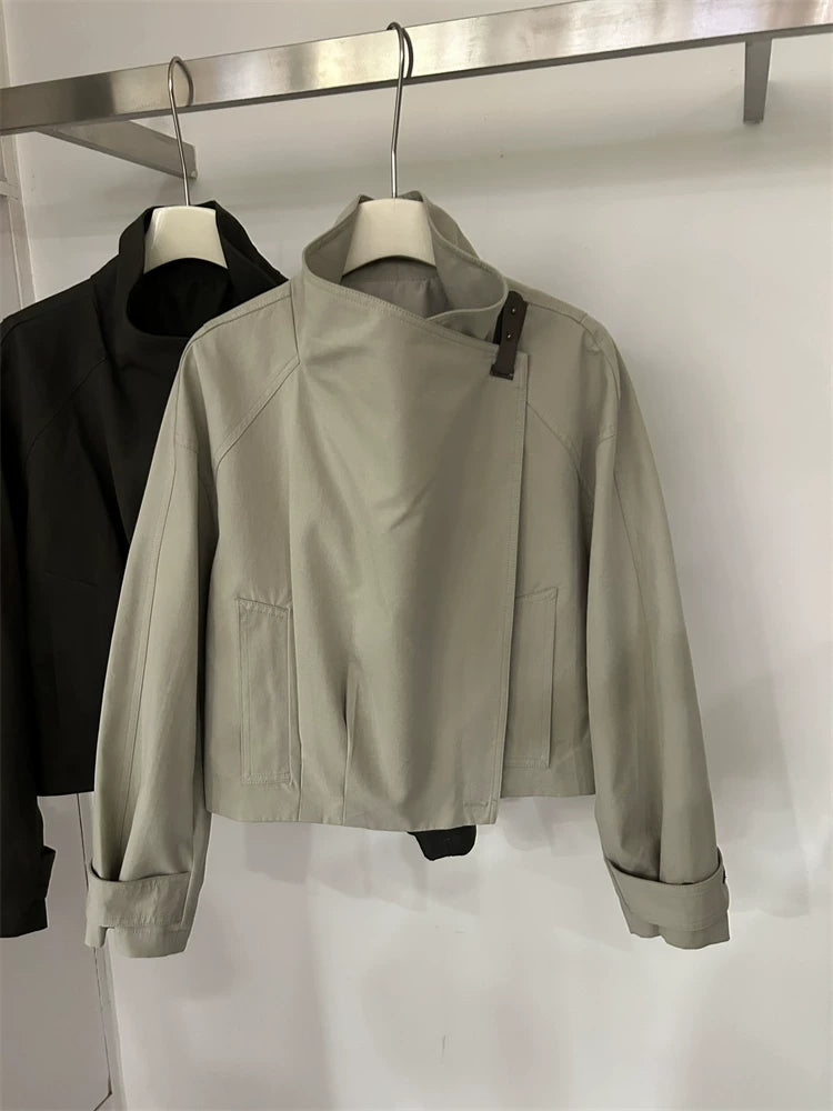 Avant-Garde Asymmetric Crossover Short Trench Coat