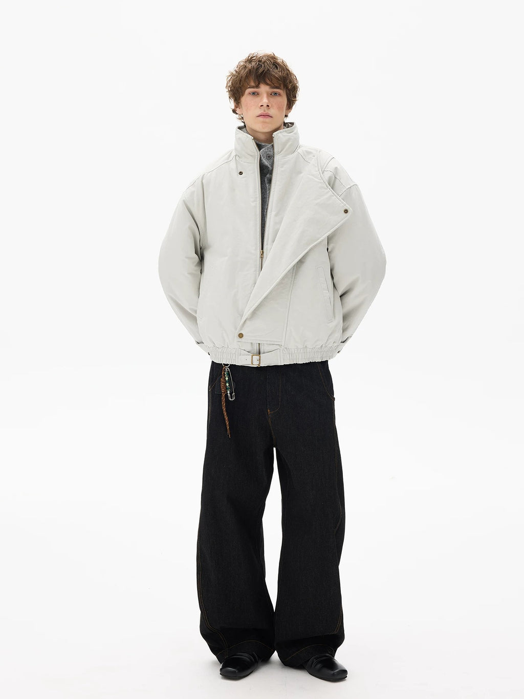 High-Collar Buckled Hem Fencing Jacket