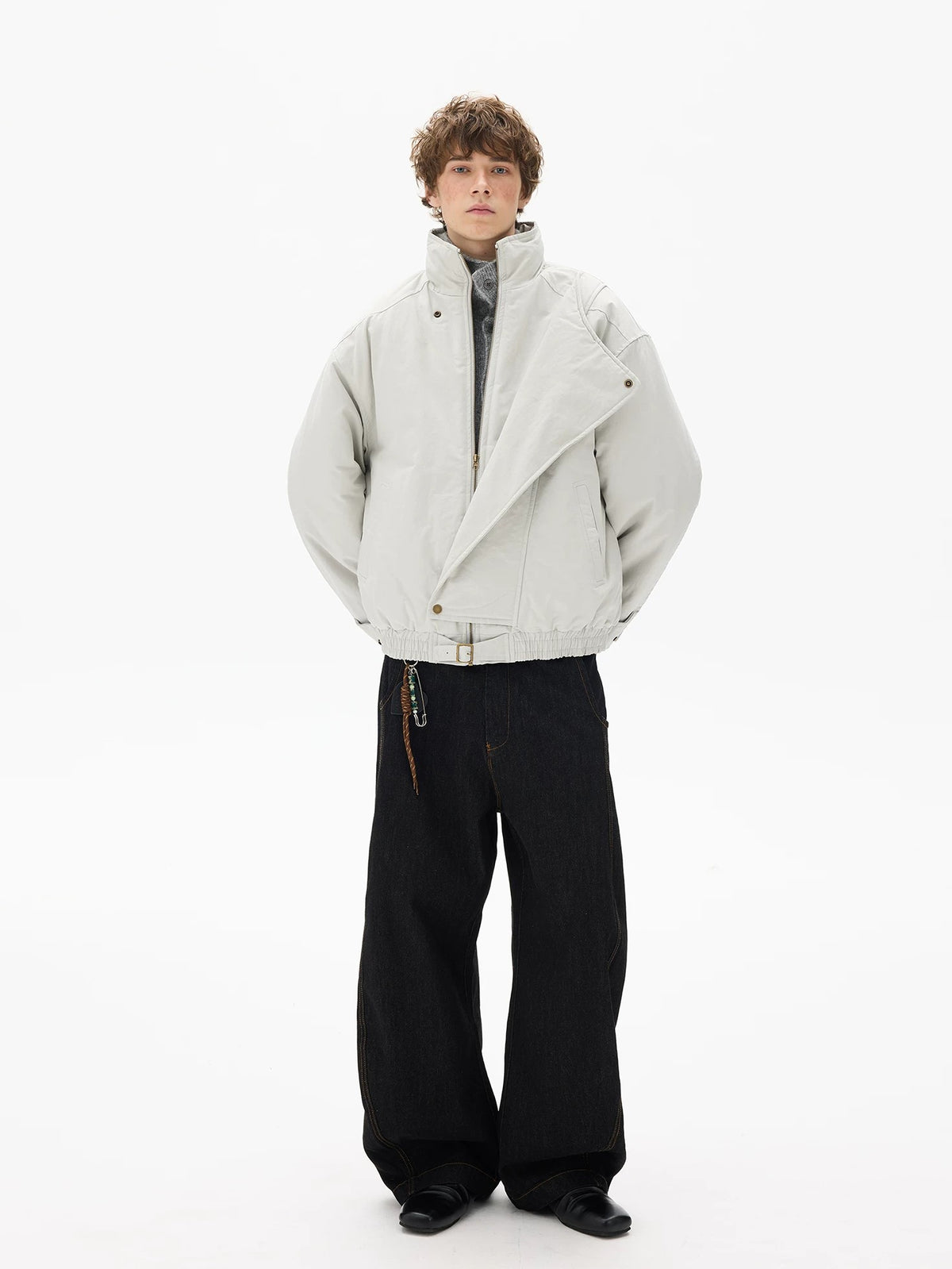 High-Collar Buckled Hem Fencing Jacket