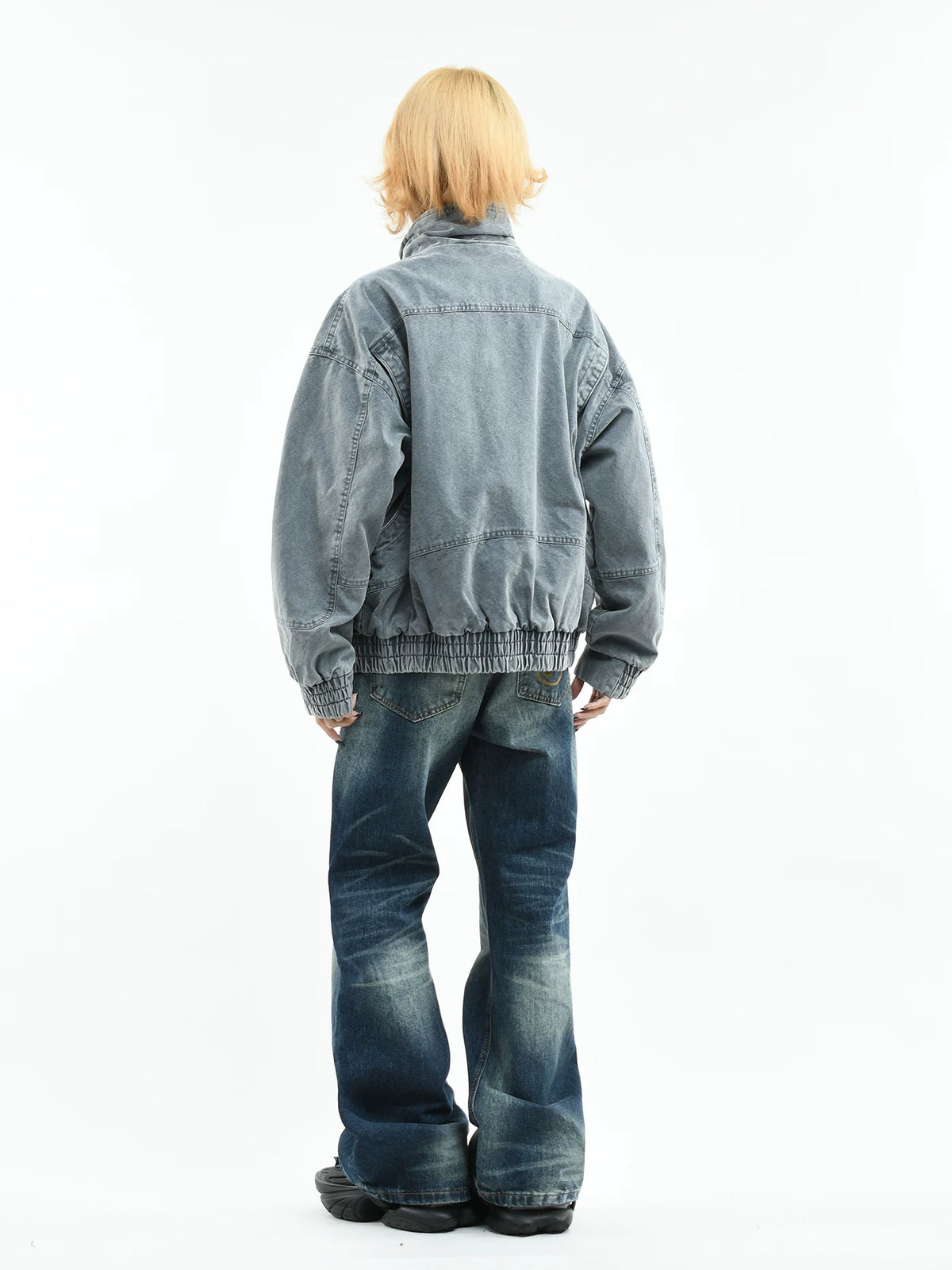 Acid-Washed Denim Fireman Clasp Jacket