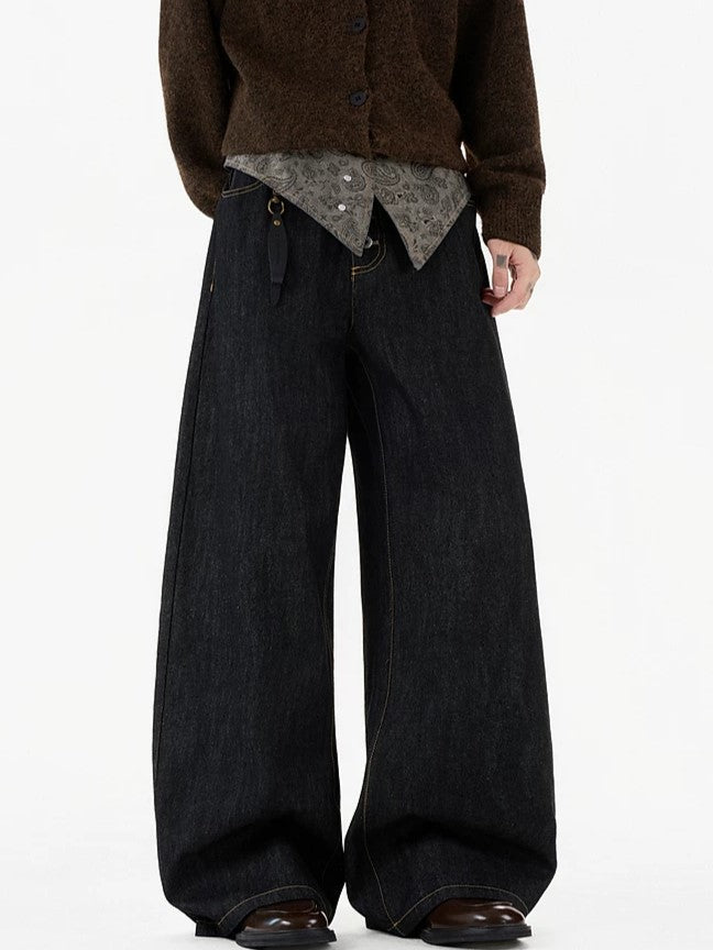 Paisley Bandana Fold-Over Double-Waist Wide-Leg Jeans