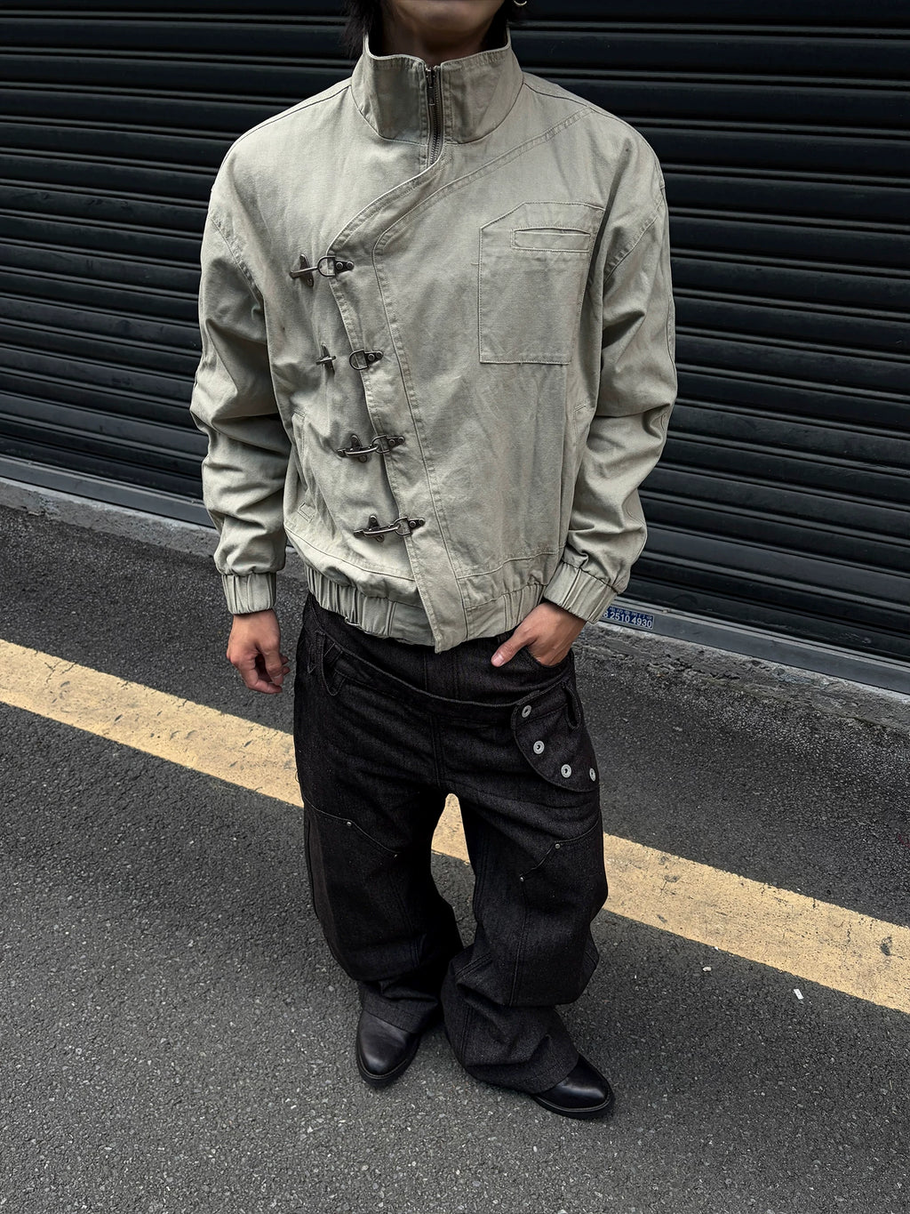 Gothic Zip-Up Funnel-Neck Fencing Fireman Jacket