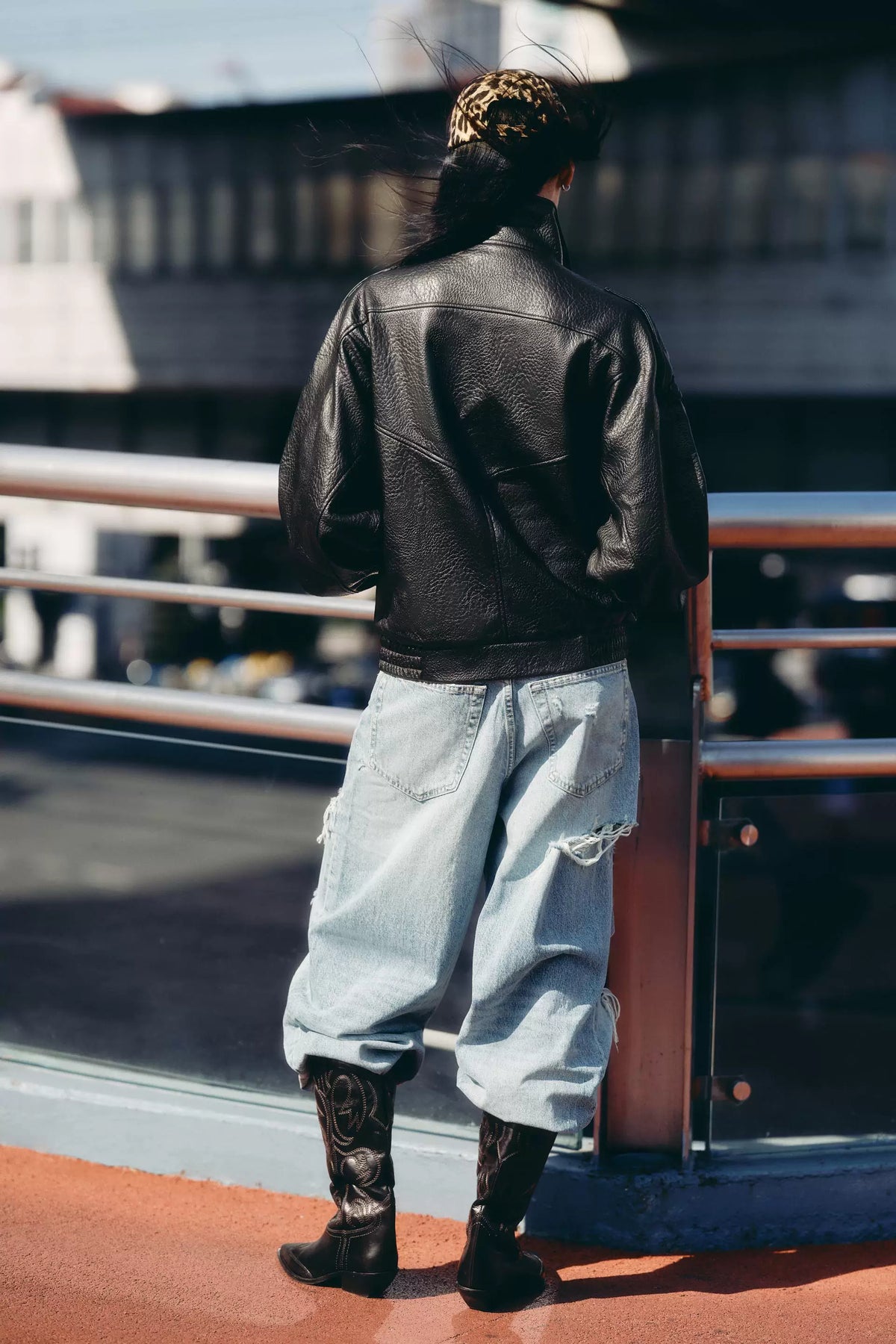 Asymmetric Snap-Up Leather Fencing Jacket