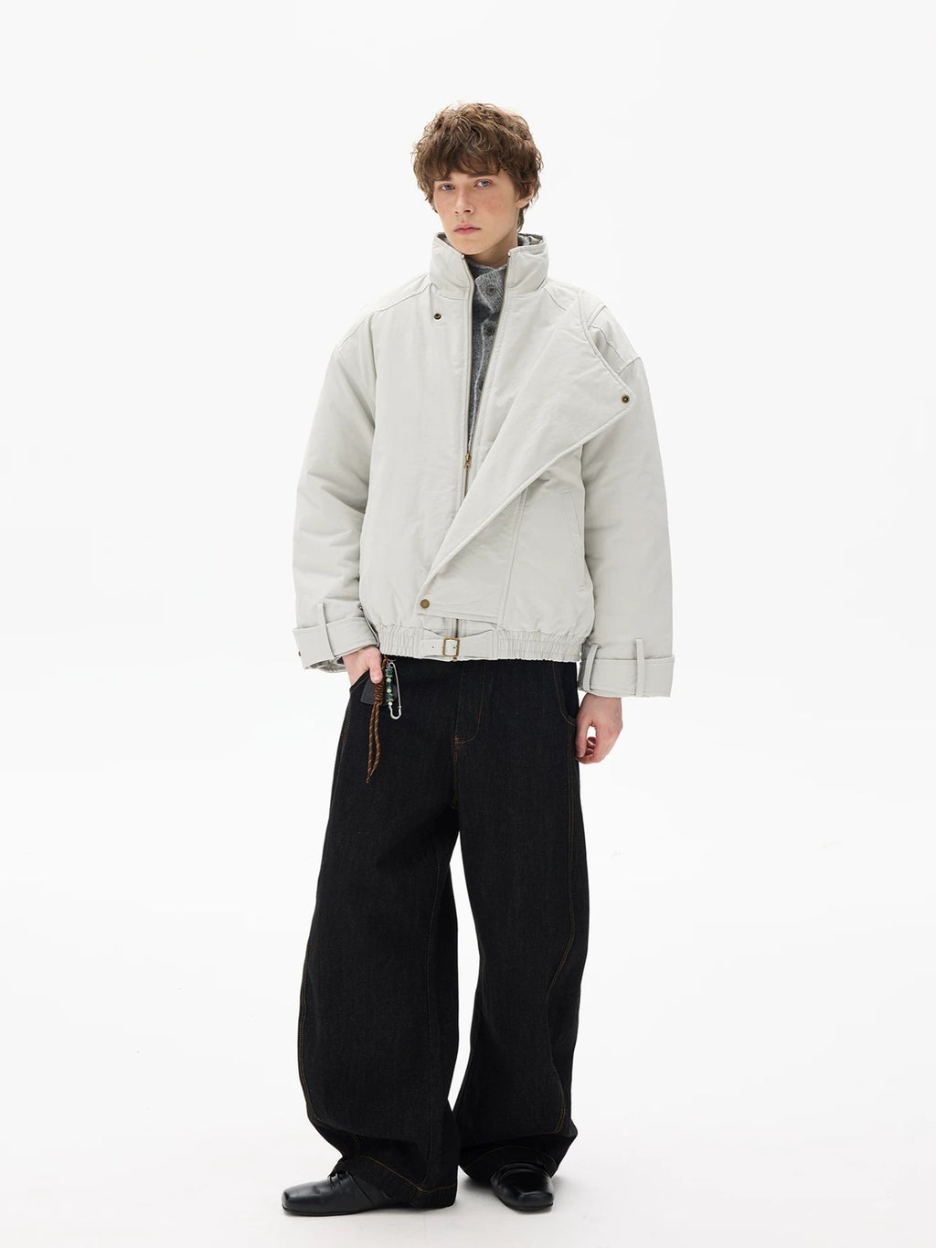 High-Collar Buckled Hem Fencing Jacket