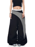 Asymmetric Tie-Waist Contrast-Overlay Trousers