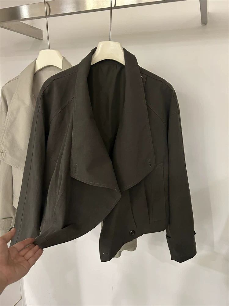 Avant-Garde Asymmetric Crossover Short Trench Coat