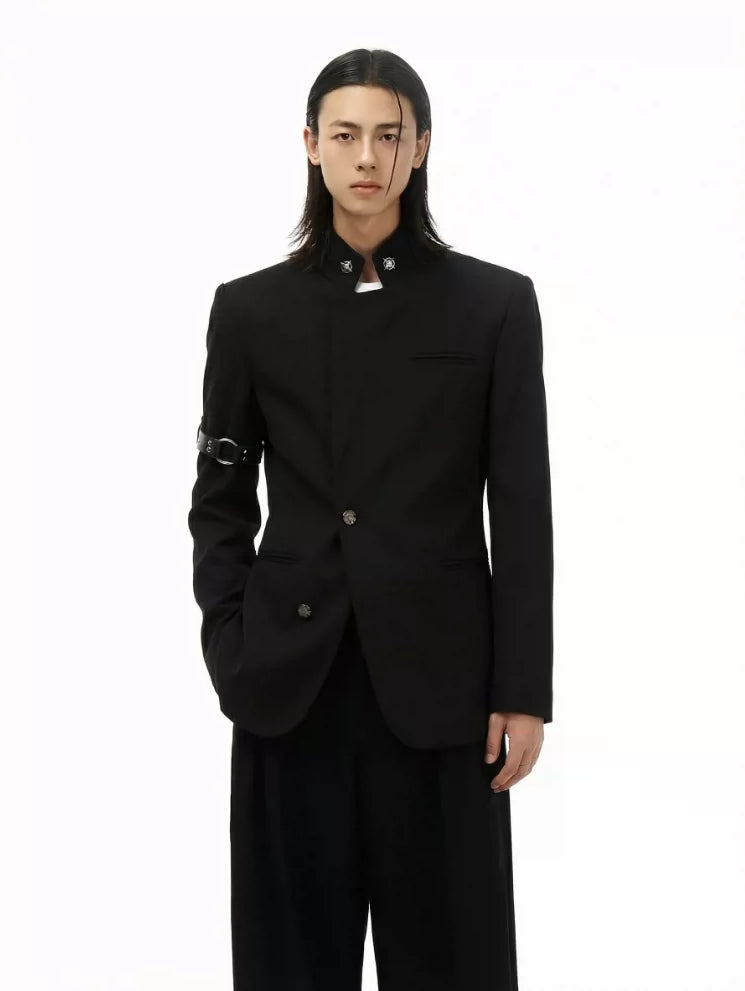 Gothic Cyber-Sigilism Back-Mesh Buckled Blazer