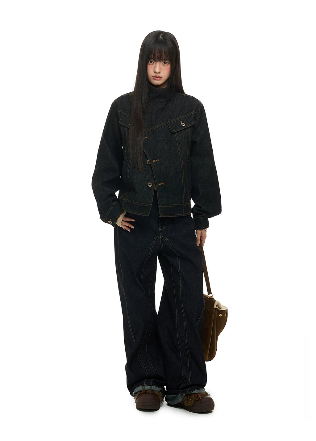 Diagonal Button Denim Jacket