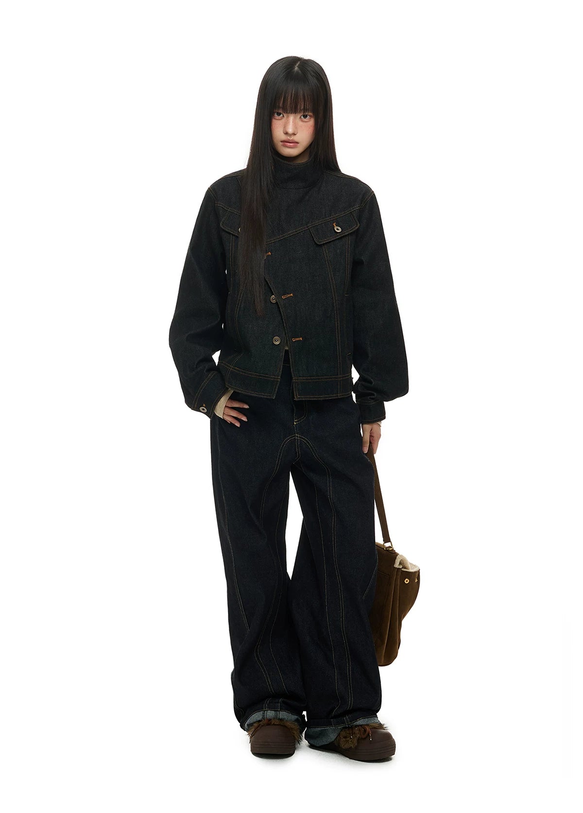 Diagonal Button Denim Jacket