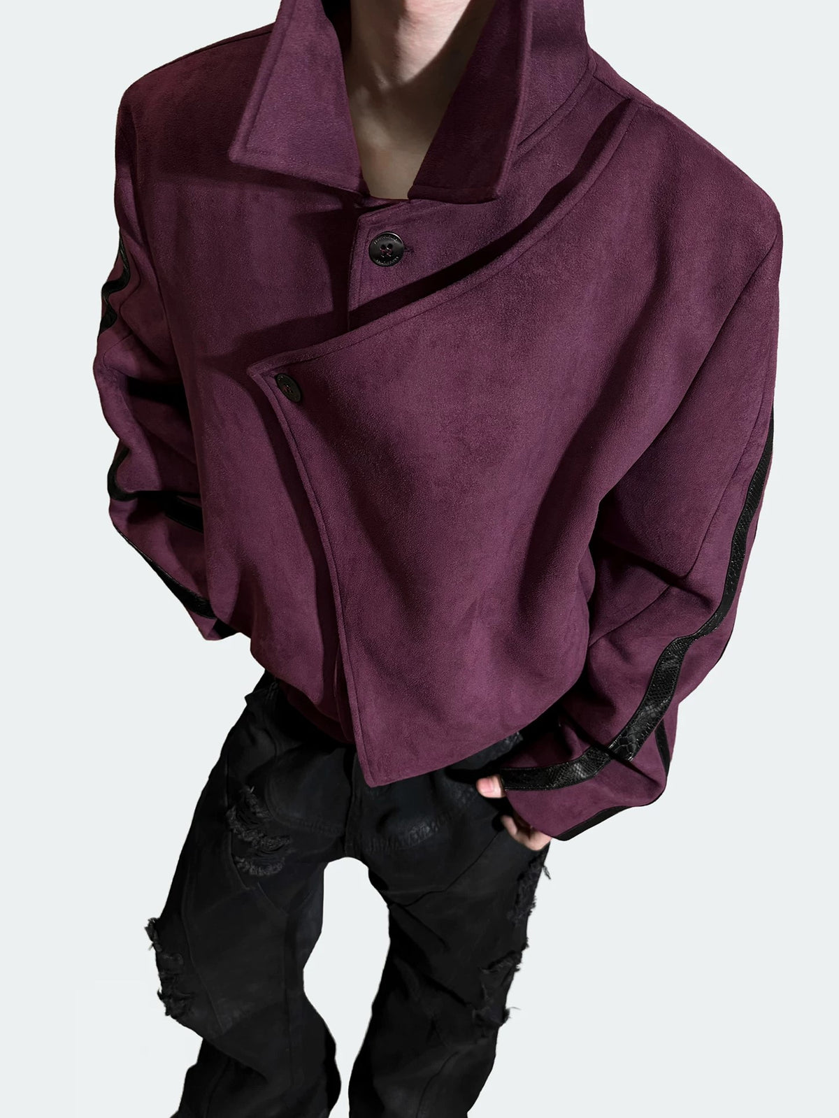 Asymmetric Snap Suede Utility Jacket