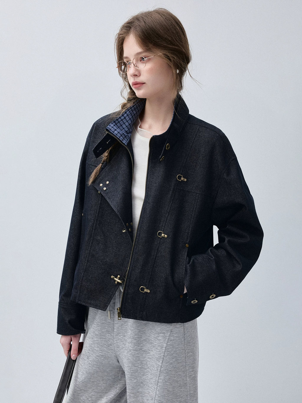 Structured Industrial Clasp-Closure Denim Jacket