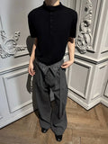 Embroidered Fold-Over Lapel Pinstripe Wide-Leg Trousers