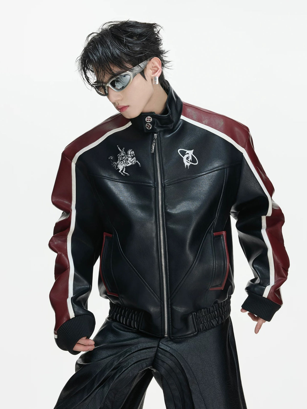 Crest Panel Leather Racing Jacket