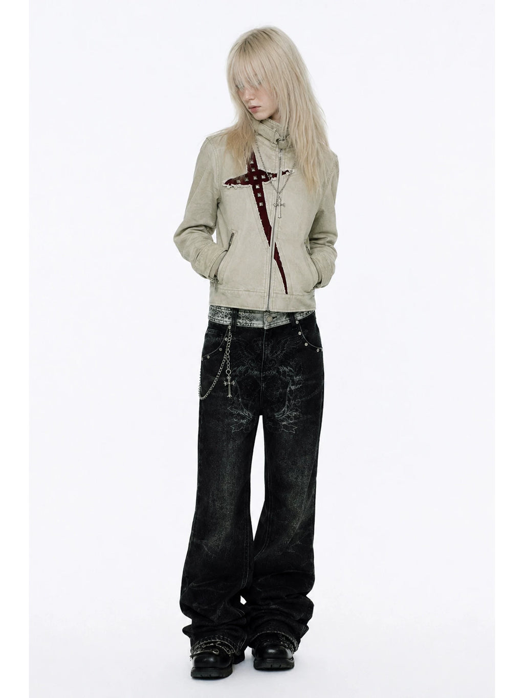 Y2K Gothic Buckled Funnel-Neck Studded Slash Jacket