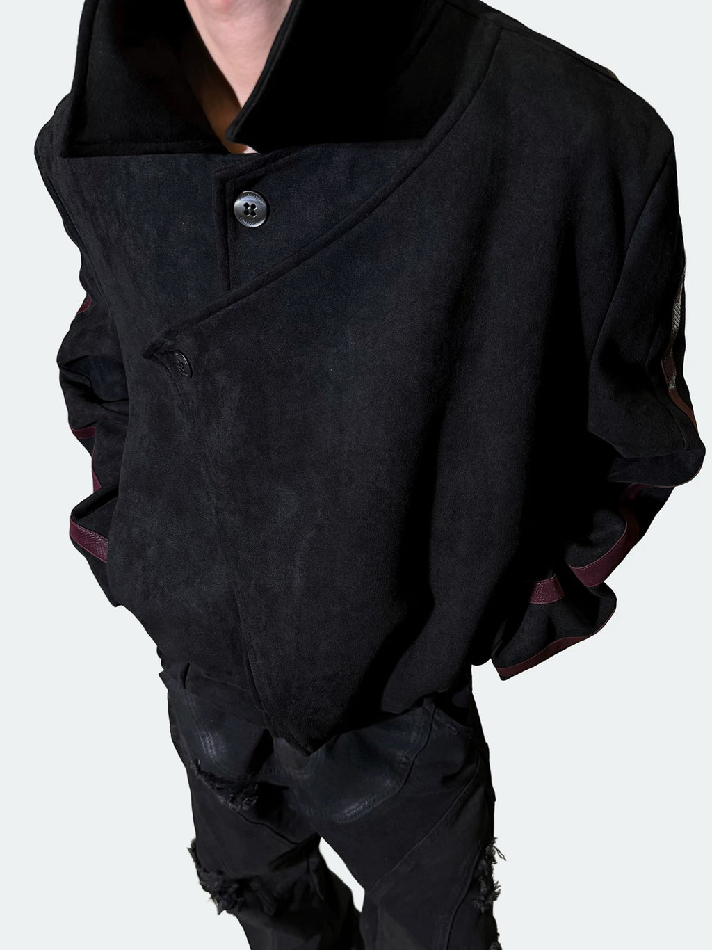 Asymmetric Snap Suede Utility Jacket
