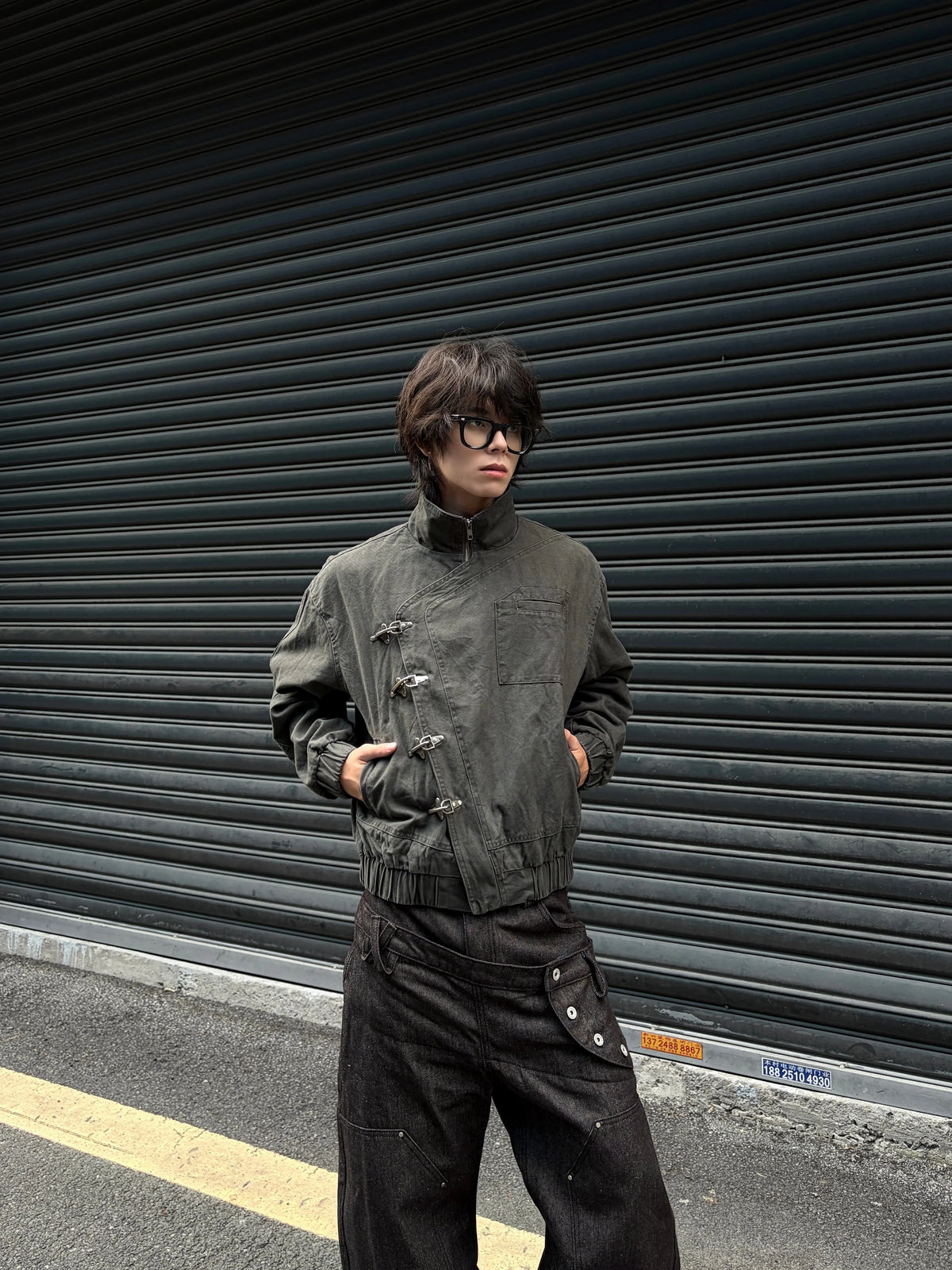 Gothic Zip-Up Funnel-Neck Fencing Fireman Jacket