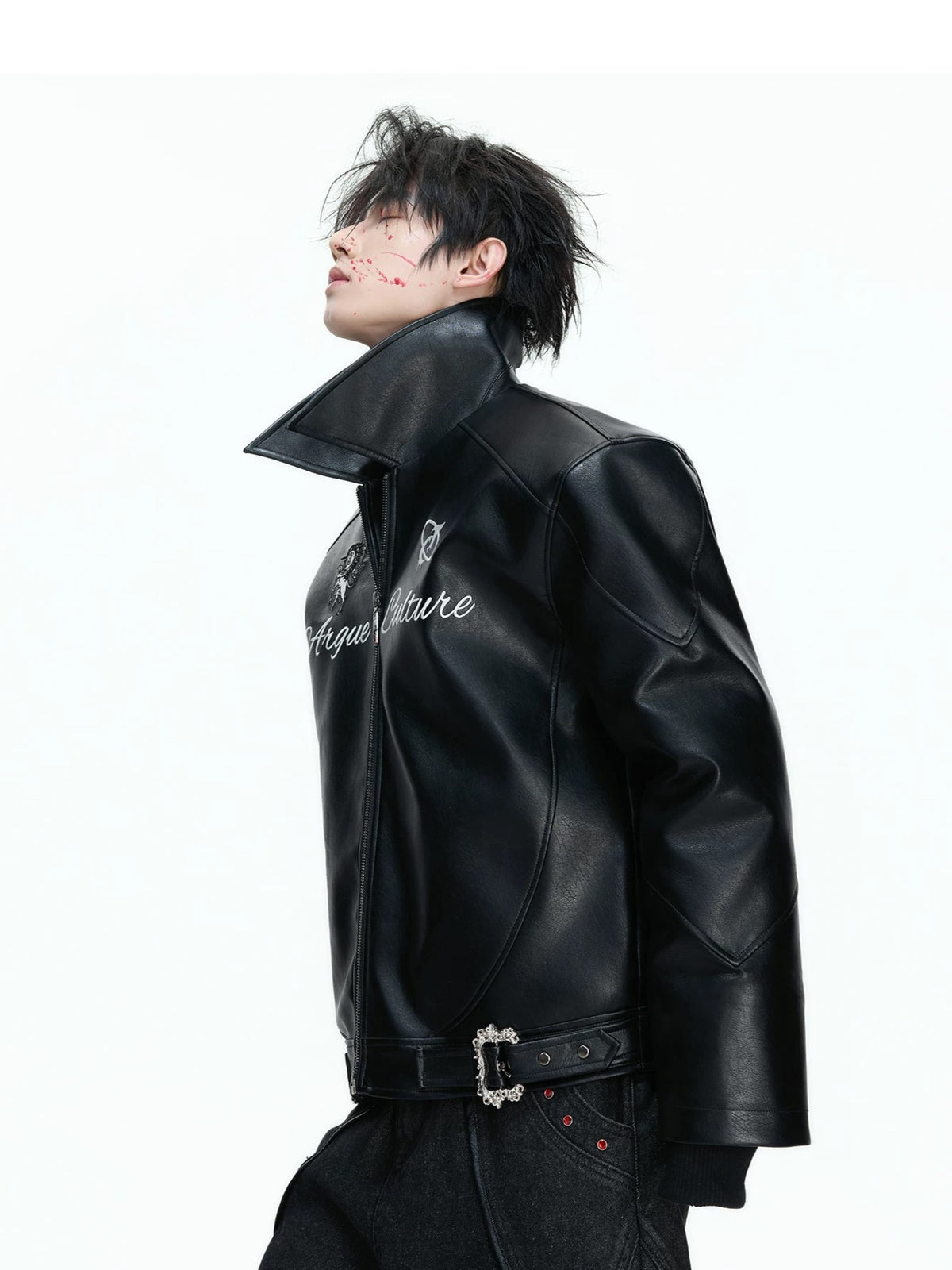 Embroidered Horse Back Leather Moto Jacket