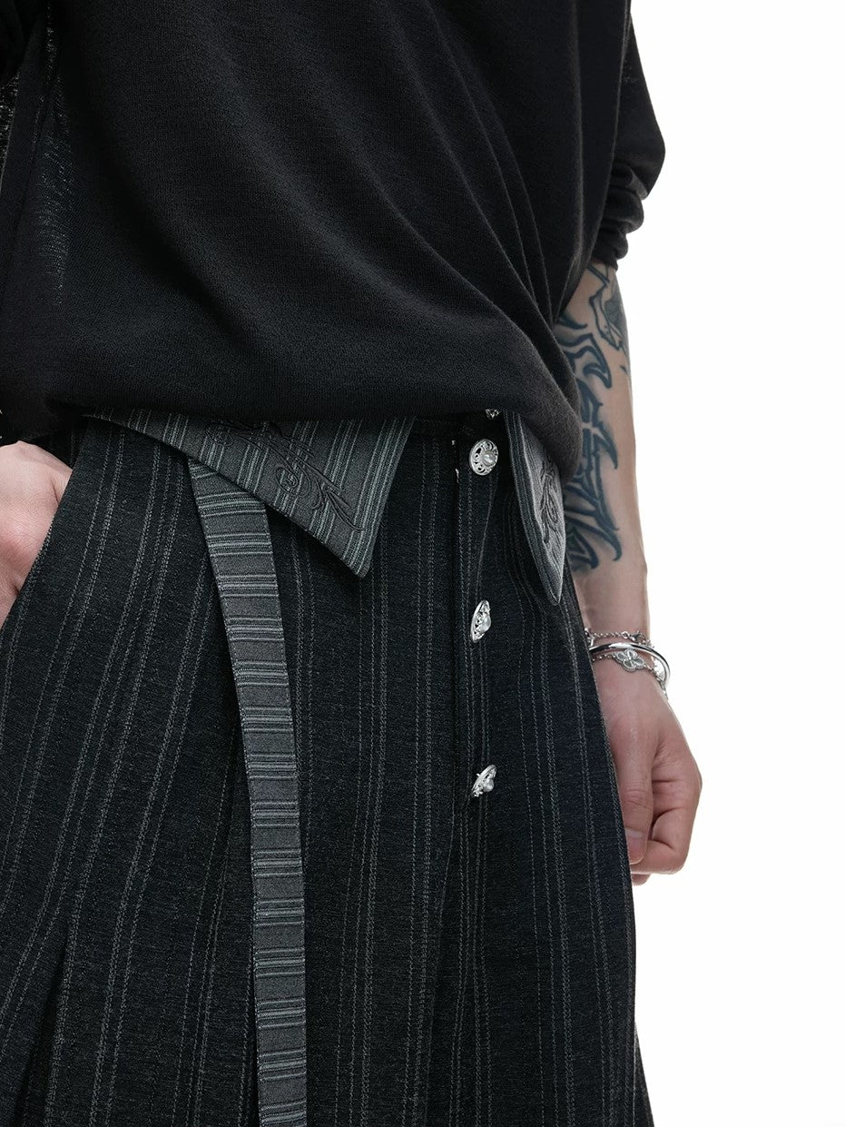 Darkwear Extended-Belt Fold-Over Pleated Trousers