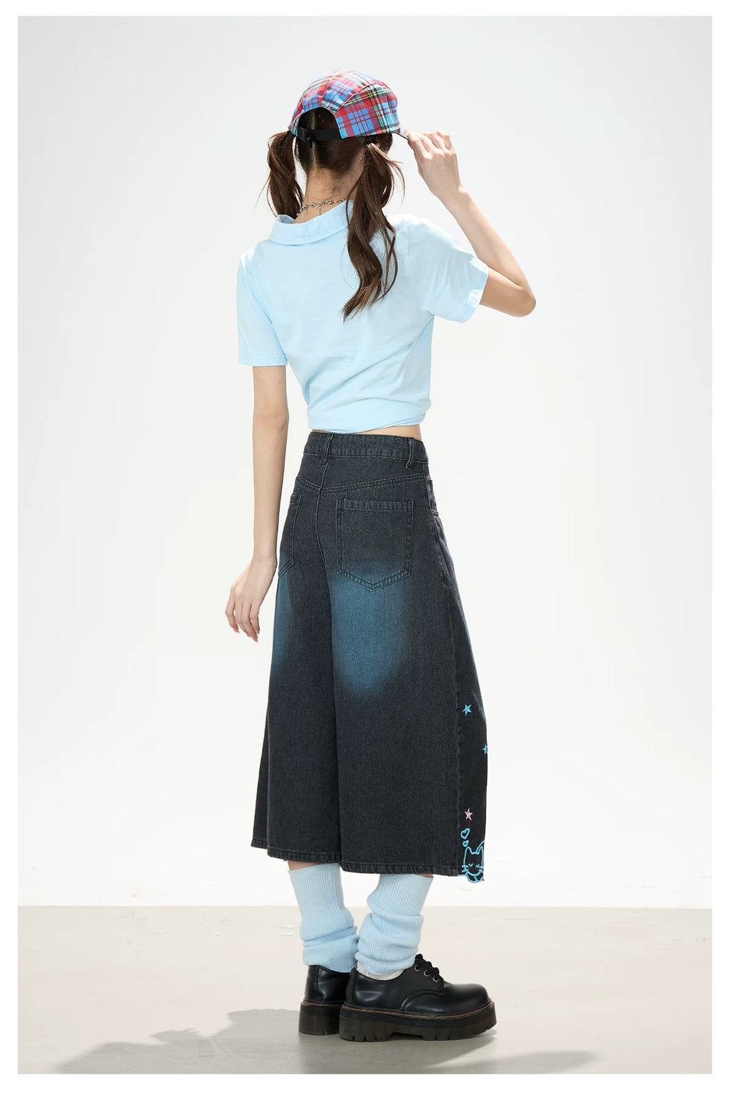 Y2K Harajuku Star & Cat Embroidered Capri Jeans