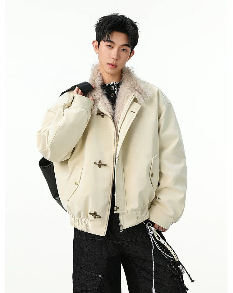 Fireman Clip Fur-Lined Suede Utility Bomber Jacket