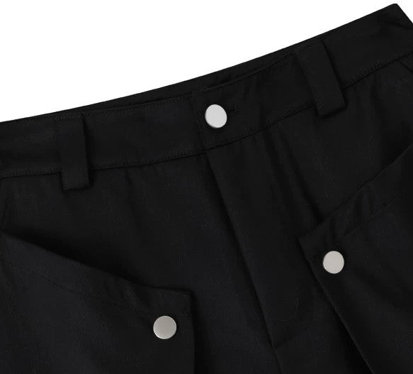 Riveted Diagonal Front-Flap Wide-Leg Trousers