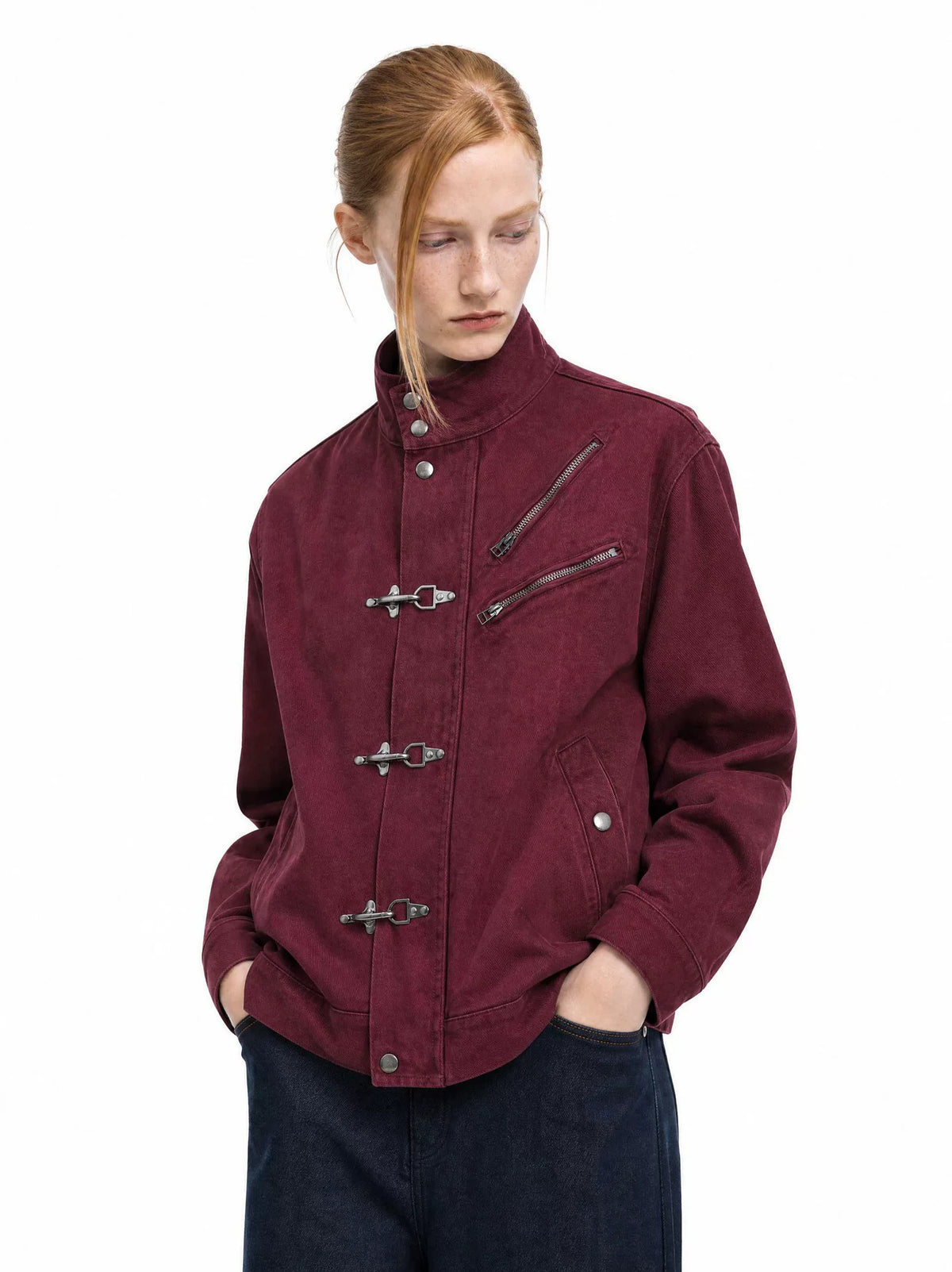 Dual Angled Zip Fireman Clasp Utility Jacket
