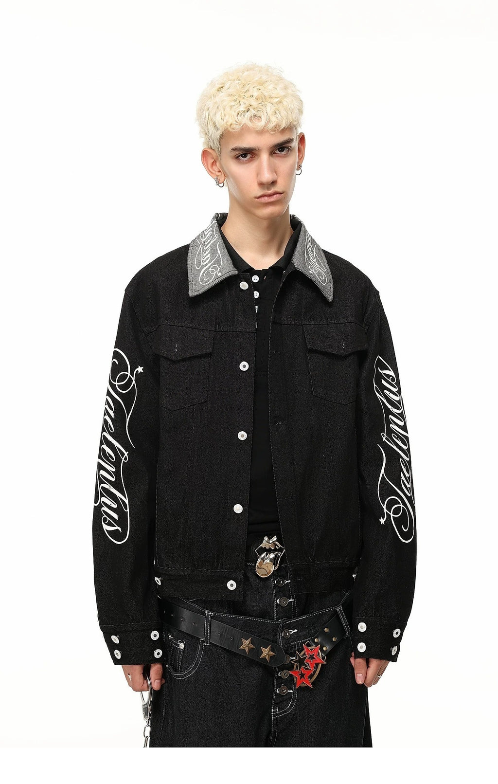 Gothic Calligraphy Graphic Denim Jacket