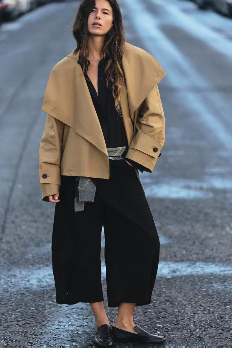 Cropped Asymmetric High-Neck Trench Jacket