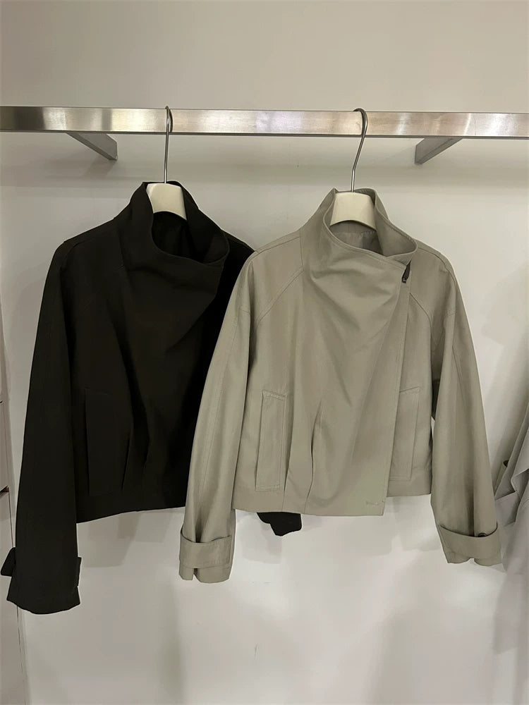 Avant-Garde Asymmetric Crossover Short Trench Coat