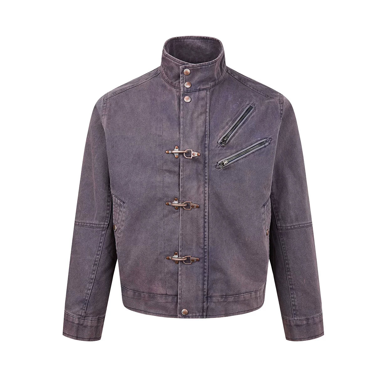 Dual Angled Zip Fireman Clasp Utility Jacket