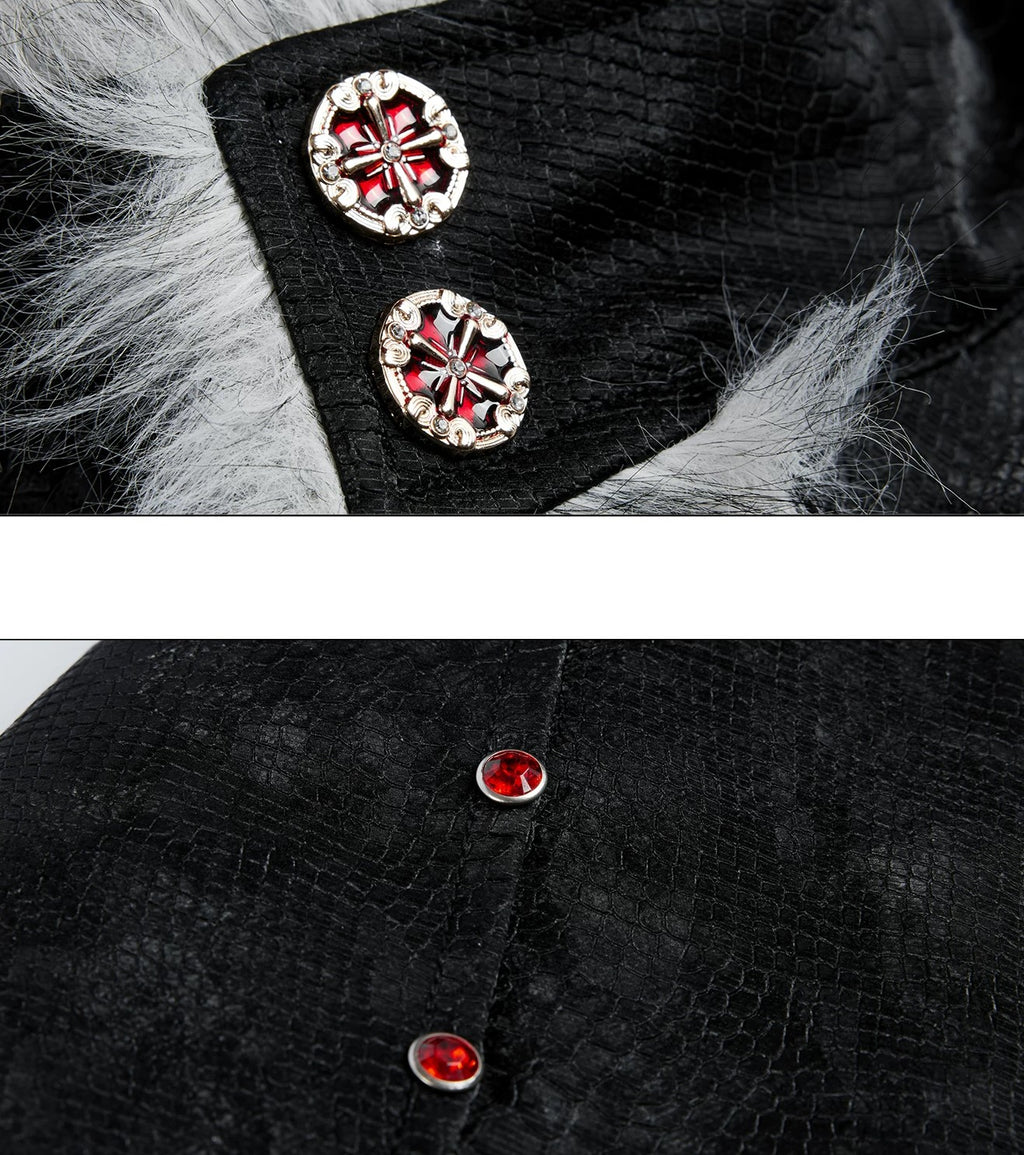 Gothic High-Neck Studded Faux-Leather Fur Jacket